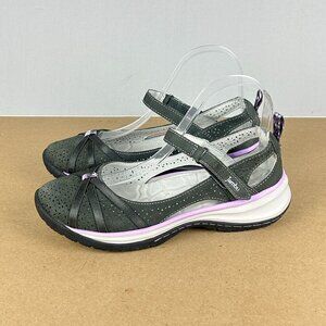 Jambu Rally Leather Comfort Flats Womens 7 Wide Gray Purple Hook and Loop